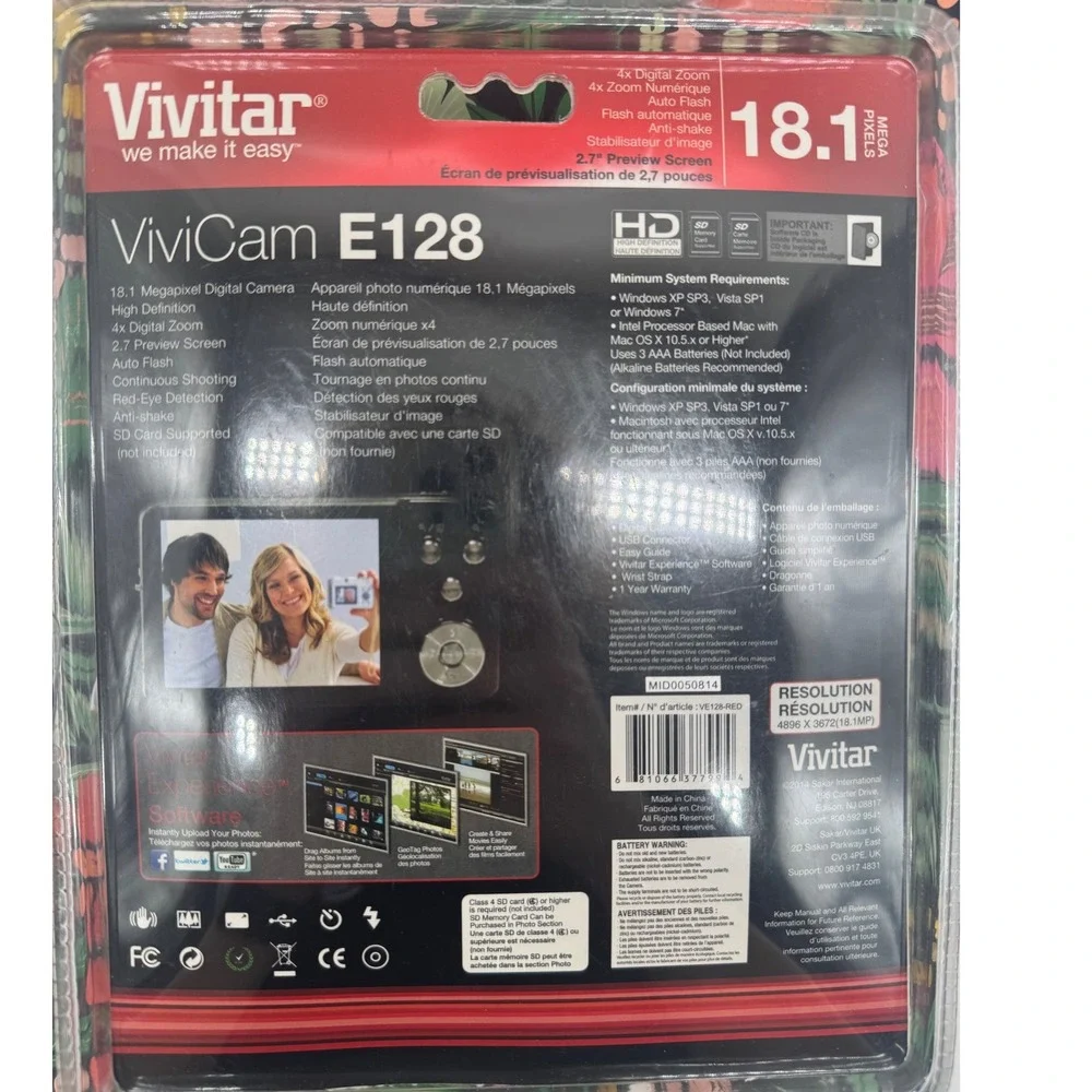 Vivitar ViviCam E128 Red Digital Camera 18.1MP HD 4x Zoom 2.7 Inch LCD New